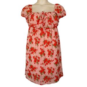 SHOWPO. Red Rose Floral Print Short Sleeve Pink Shift Mini Stretchy Dress 16